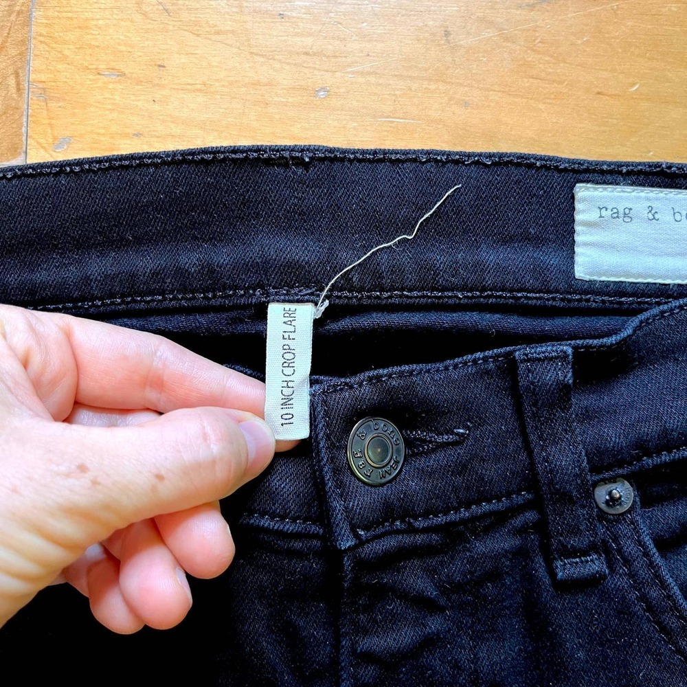 Rag & Bone 10" Crop Flare Jeans Coal Double Hem Black Raw Edge Denim Size 29 EUC - Picture 3 of 11